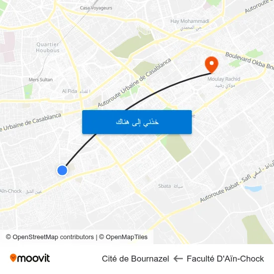 Faculté D'Aïn-Chock to Cité de Bournazel map