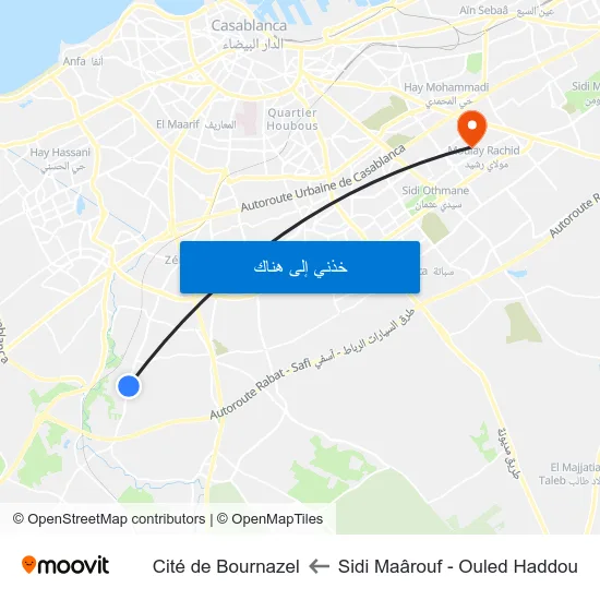 Sidi Maârouf - Ouled Haddou to Cité de Bournazel map