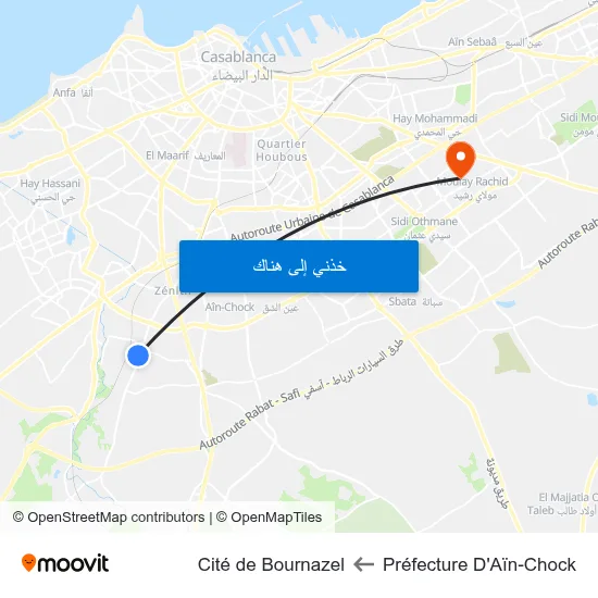 Préfecture D'Aïn-Chock to Cité de Bournazel map