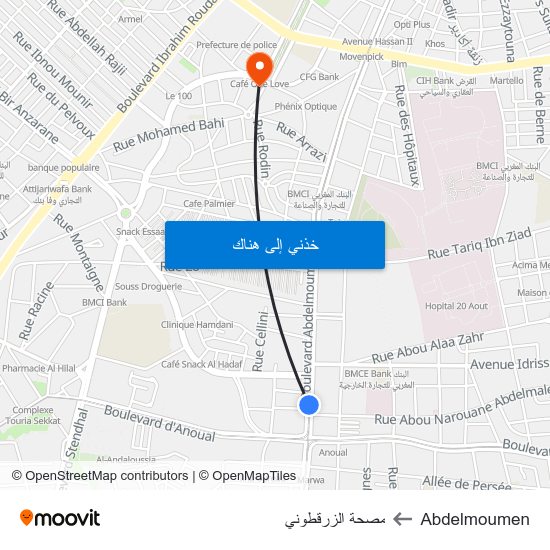 Abdelmoumen to مصحة الزرقطوني map