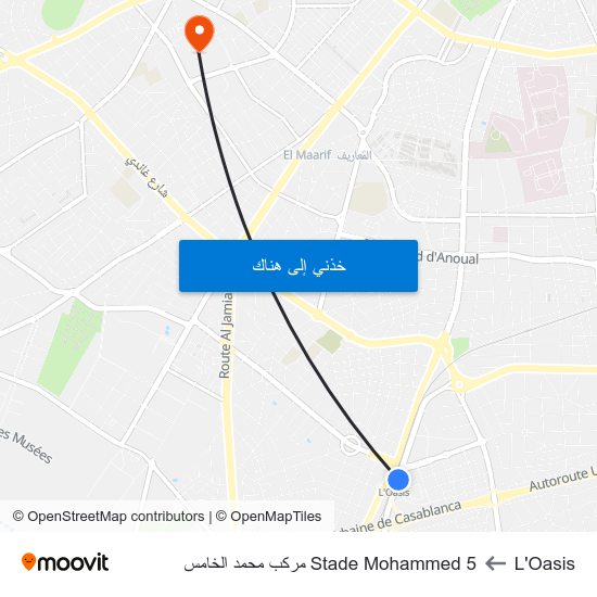 L'Oasis to Stade Mohammed 5 مركب محمد الخامس map