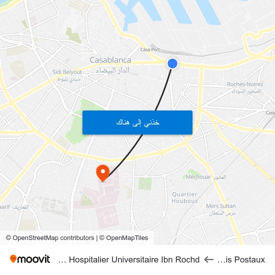 Colis Postaux to Centre Hospitalier Universitaire Ibn Rochd map