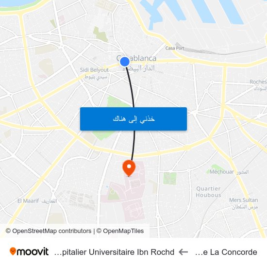 Place De La Concorde to Centre Hospitalier Universitaire Ibn Rochd map