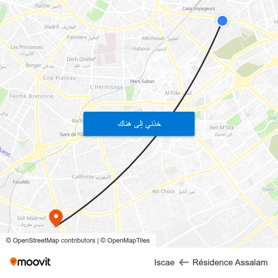 Résidence Assalam to Iscae map