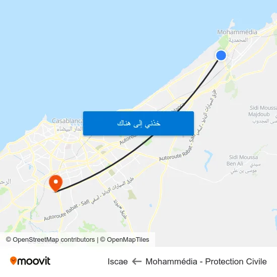 Mohammédia - Protection Civile to Iscae map