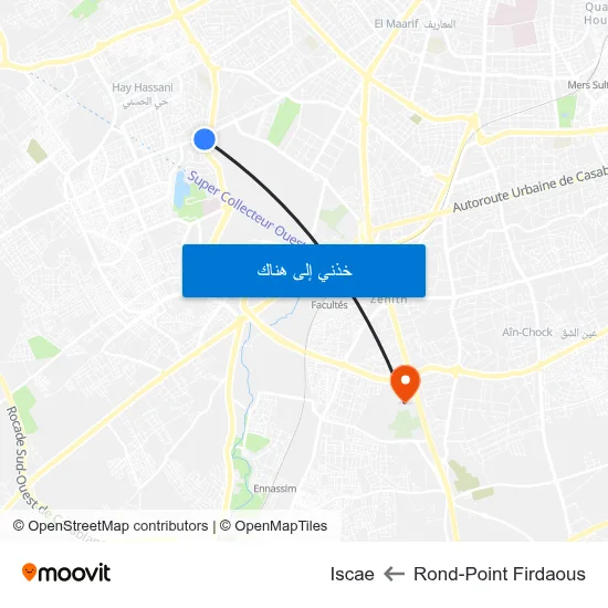 Rond-Point Firdaous to Iscae map
