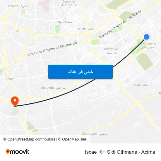 Sidi Othmane - Acima to Iscae map