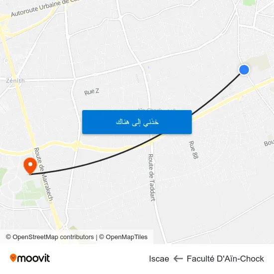 Faculté D'Aïn-Chock to Iscae map