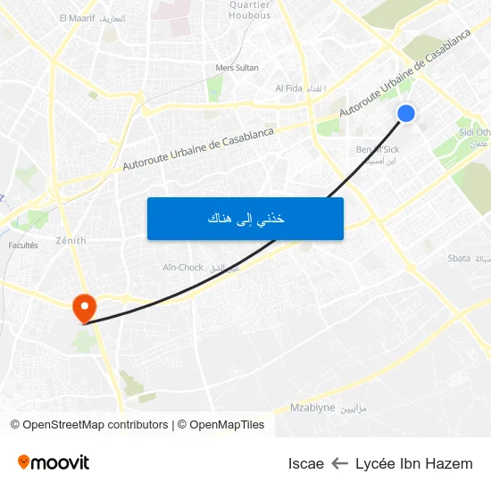 Lycée Ibn Hazem to Iscae map