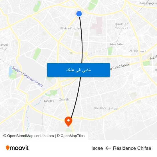 Résidence Chifae to Iscae map