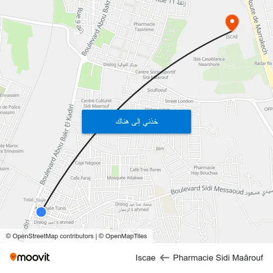 Pharmacie Sidi Maârouf to Iscae map
