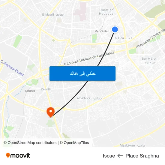 Place Sraghna to Iscae map