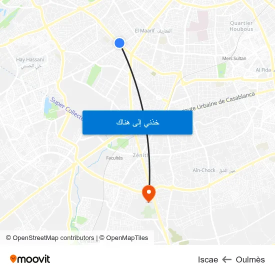 Oulmès to Iscae map