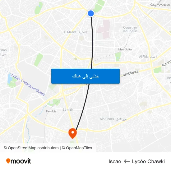 Lycée Chawki to Iscae map