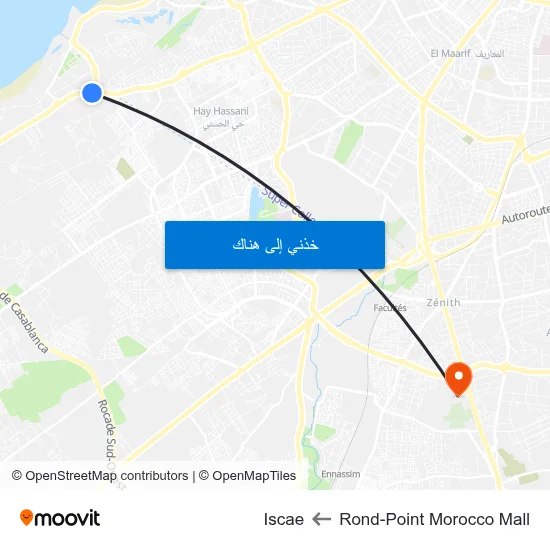 Rond-Point Morocco Mall to Iscae map