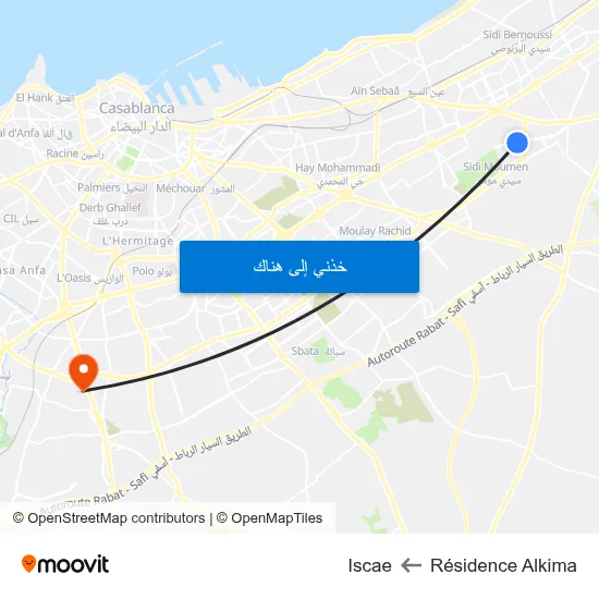 Résidence Alkima to Iscae map