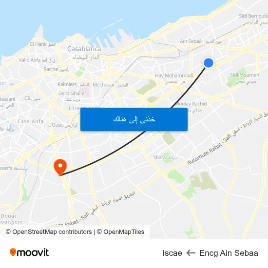 Encg Ain Sebaa to Iscae map