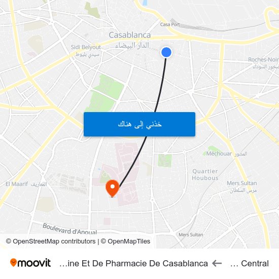 Marché Central to Faculté De Médecine Et De Pharmacie De Casablanca map
