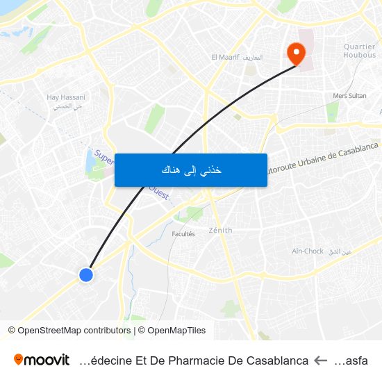 Lissasfa to Faculté De Médecine Et De Pharmacie De Casablanca map