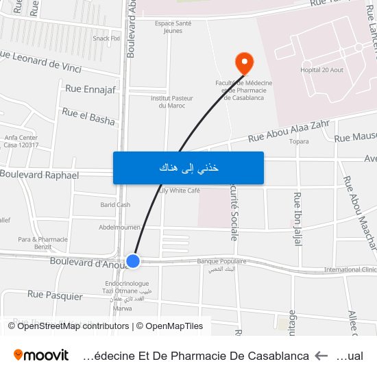 Anoual to Faculté De Médecine Et De Pharmacie De Casablanca map