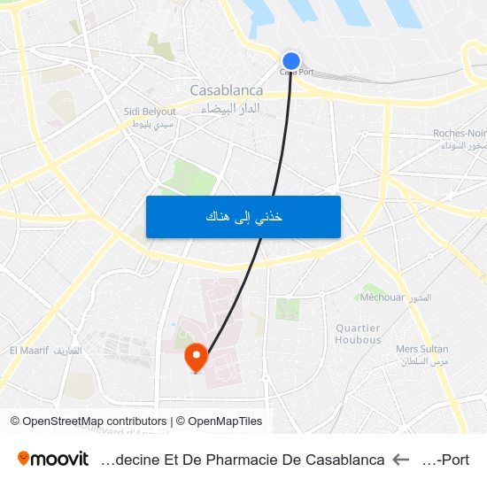 Casa-Port to Faculté De Médecine Et De Pharmacie De Casablanca map