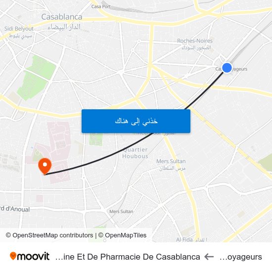 Casa-Voyageurs to Faculté De Médecine Et De Pharmacie De Casablanca map