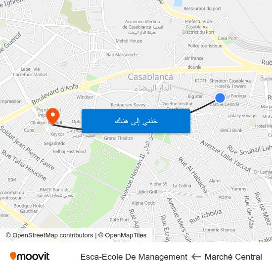 Marché Central to Esca-Ecole De Management map