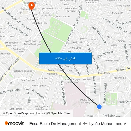 Lycée Mohammed V to Esca-Ecole De Management map