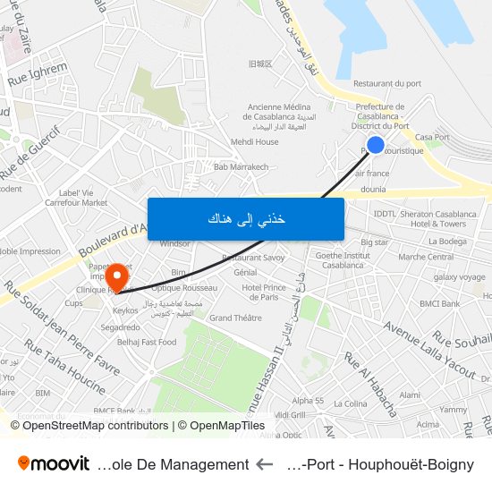 Gare Casa-Port - Houphouët-Boigny to Esca-Ecole De Management map