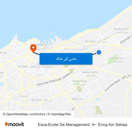 Encg Ain Sebaa to Esca-Ecole De Management map