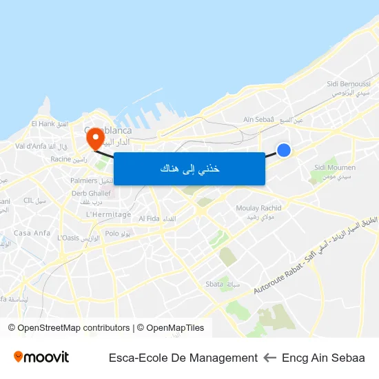 Encg Ain Sebaa to Esca-Ecole De Management map