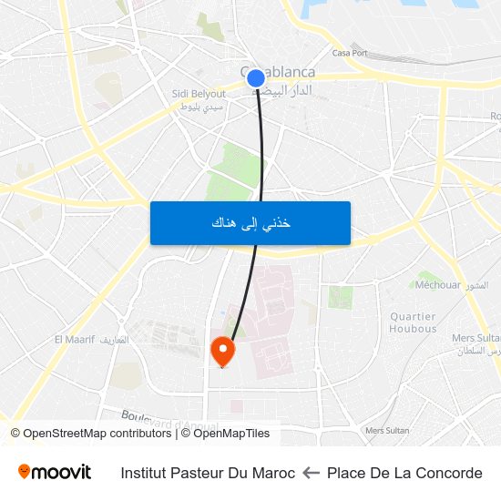 Place De La Concorde to Institut Pasteur Du Maroc map