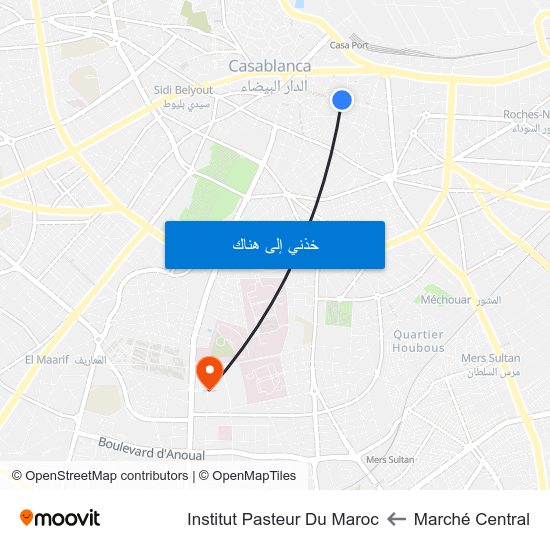 Marché Central to Institut Pasteur Du Maroc map