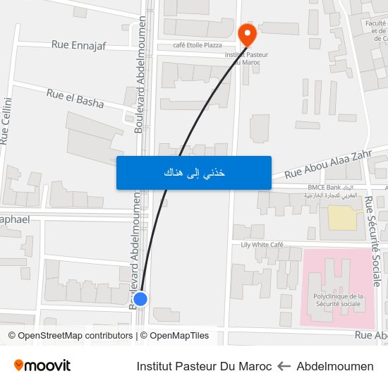 Abdelmoumen to Institut Pasteur Du Maroc map