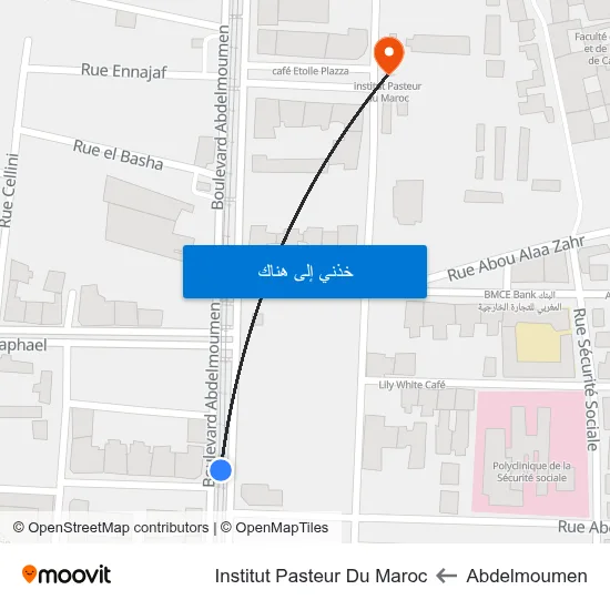 Abdelmoumen to Institut Pasteur Du Maroc map
