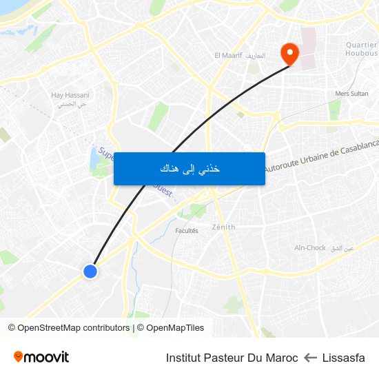Lissasfa to Institut Pasteur Du Maroc map
