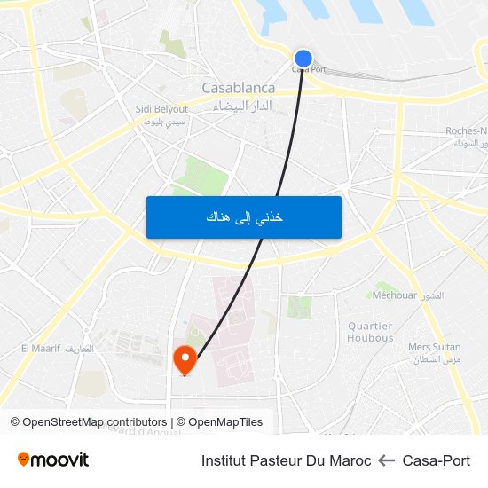 Casa-Port to Institut Pasteur Du Maroc map