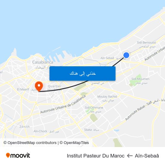 Aïn-Sebaâ to Institut Pasteur Du Maroc map