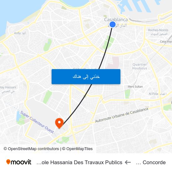 Place De La Concorde to Ecole Hassania Des Travaux Publics المدرسة الحسنية للأشغال العمومية map