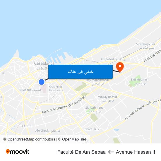 Avenue Hassan II to Faculté De Aïn Sebaa map