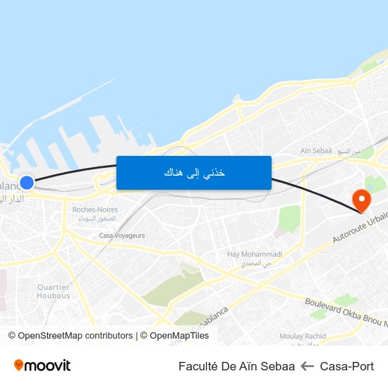 Casa-Port to Faculté De Aïn Sebaa map
