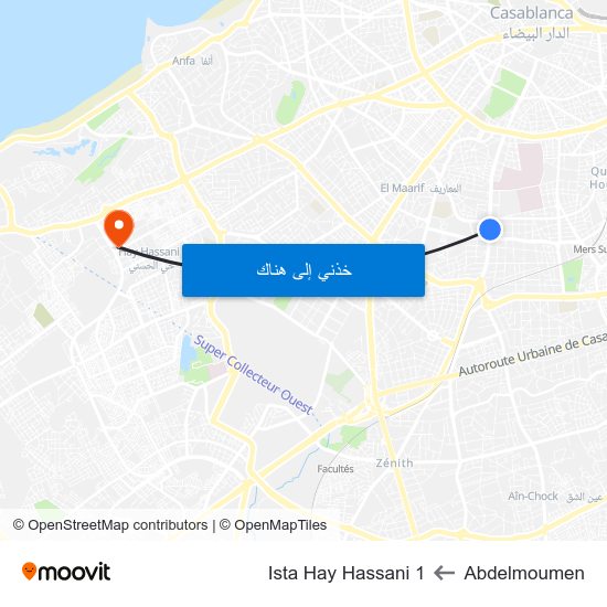 Abdelmoumen to Ista Hay Hassani 1 map
