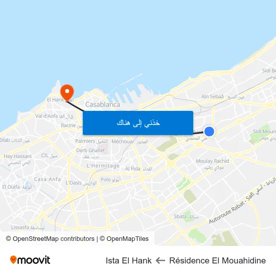 Résidence El Mouahidine to Ista El Hank map