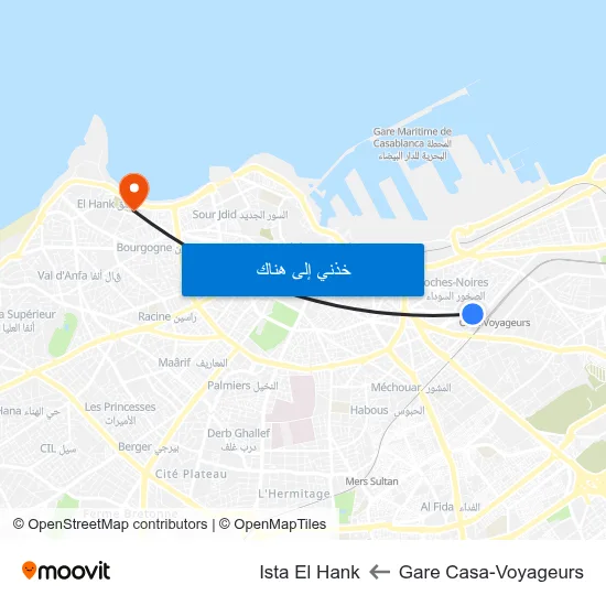 Gare Casa-Voyageurs to Ista El Hank map
