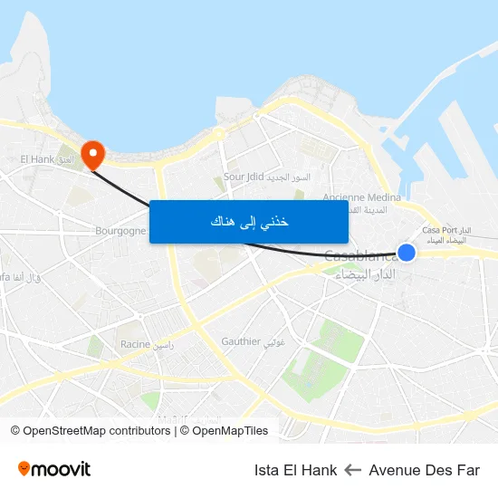 Avenue Des Far to Ista El Hank map