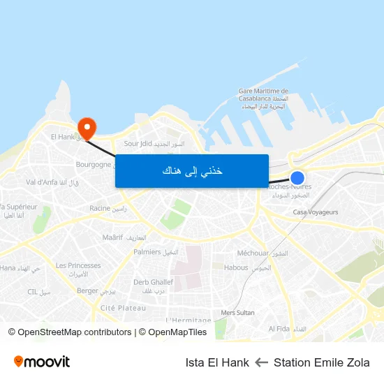 Station Emile Zola to Ista El Hank map