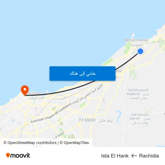 Rachidia to Ista El Hank map