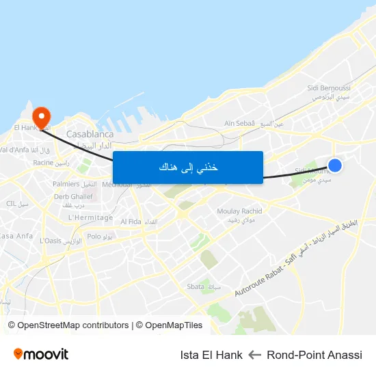 Rond-Point Anassi to Ista El Hank map