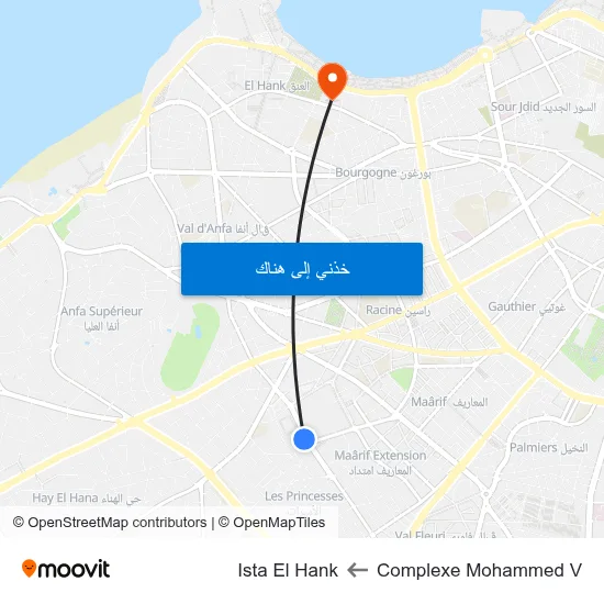 Complexe Mohammed V to Ista El Hank map