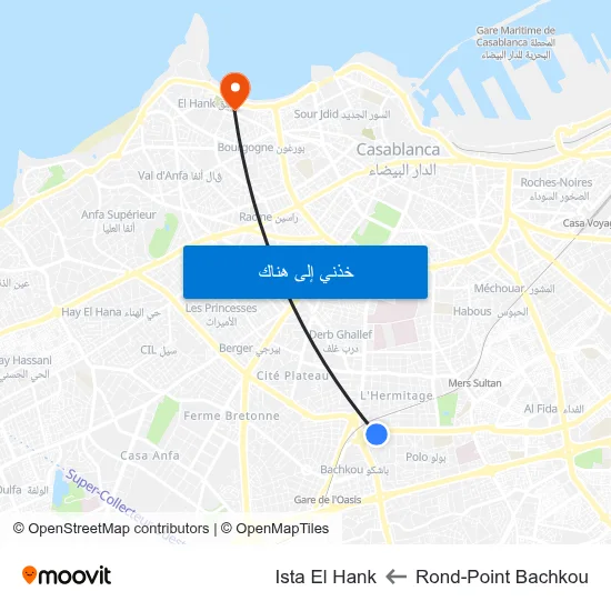 Rond-Point Bachkou to Ista El Hank map